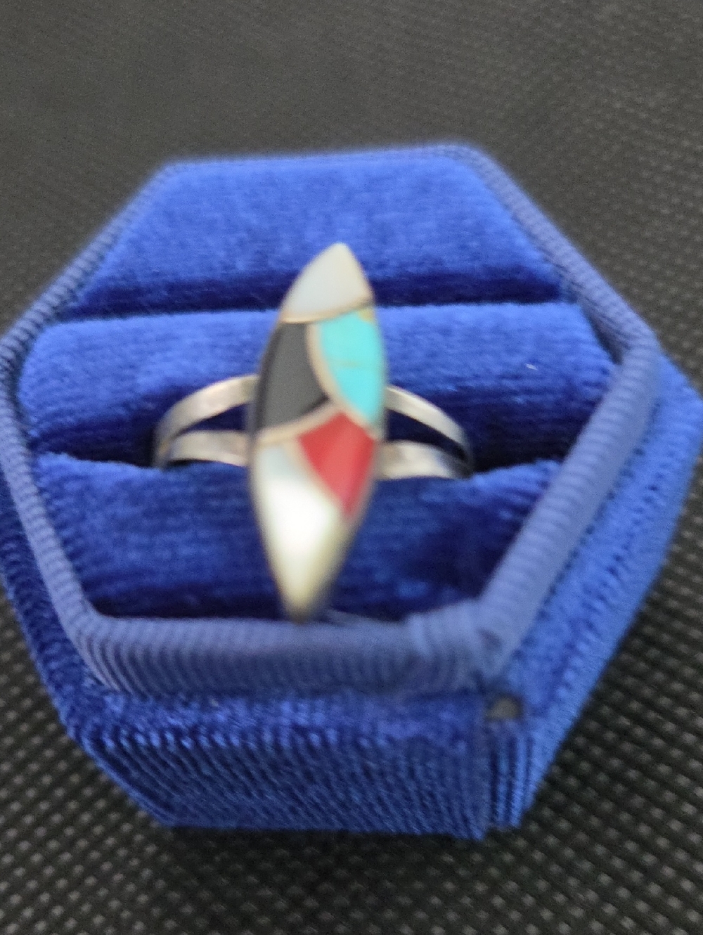 Multicolor Inlay Marquise Ring - Women's Fashion Ring With MOP. TURQUOISE.